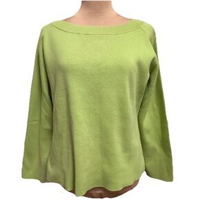 Pierre Cardin Lime Green Sweater 3/4 Sleeve Sz L Cotton Blend Vintage *READ*